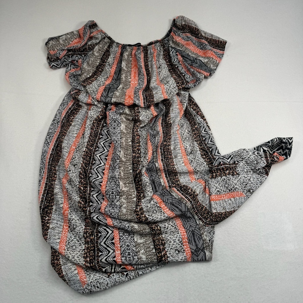 Off-Shoulder Striped Print Women's Dress in Coral and Black